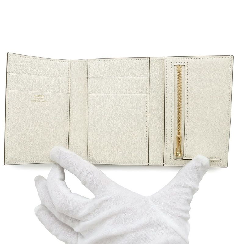 エルメス 三つ折り財布 ベアンコンビネ ナタ/ゴールド金具 シェブルミゾル U刻印 財布 シェーブル