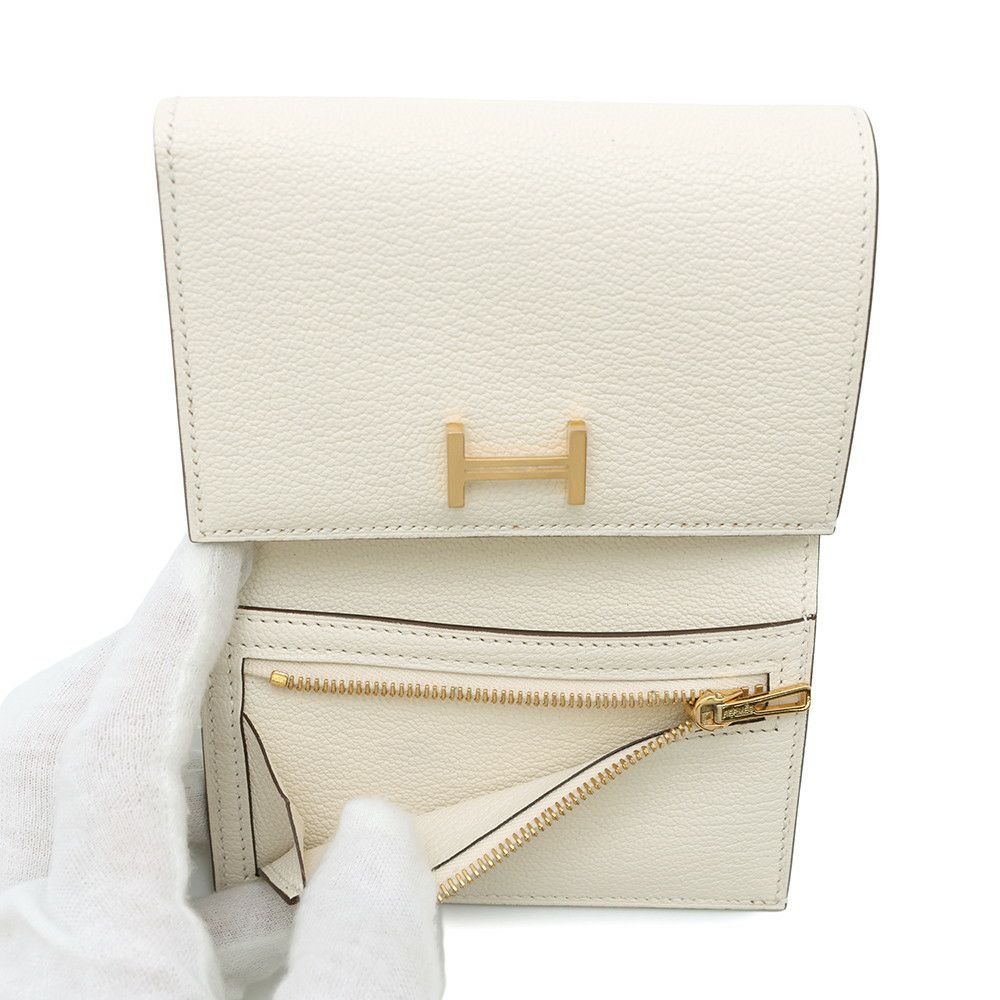 エルメス 三つ折り財布 ベアンコンビネ ナタ/ゴールド金具 シェブルミゾル U刻印 財布 シェーブル