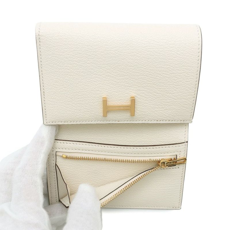 エルメス 三つ折り財布 ベアンコンビネ ナタ/ゴールド金具 シェブルミゾル U刻印 財布 シェーブル