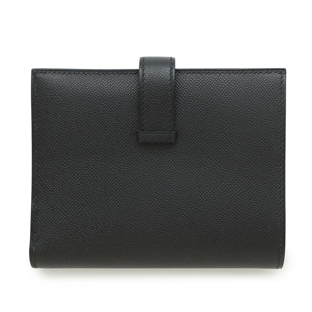エルメス 二つ折り財布 ベアンコンパクト ブラック/シルバー金具 ヴォーマダム W刻印 黒