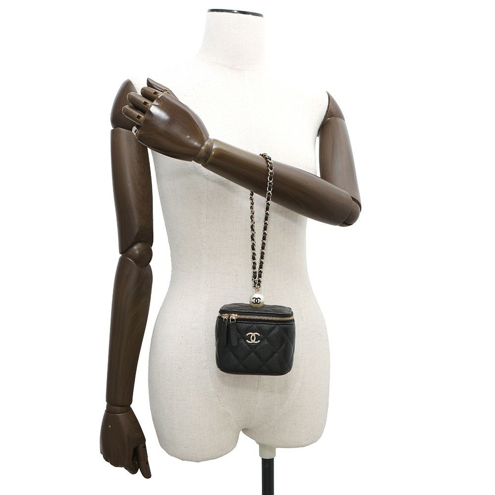 シャネル ハンドバッグ マトラッセ ココマーク ミニ バニティバッグ パール キャビアスキン AP2161 CHANEL 黒