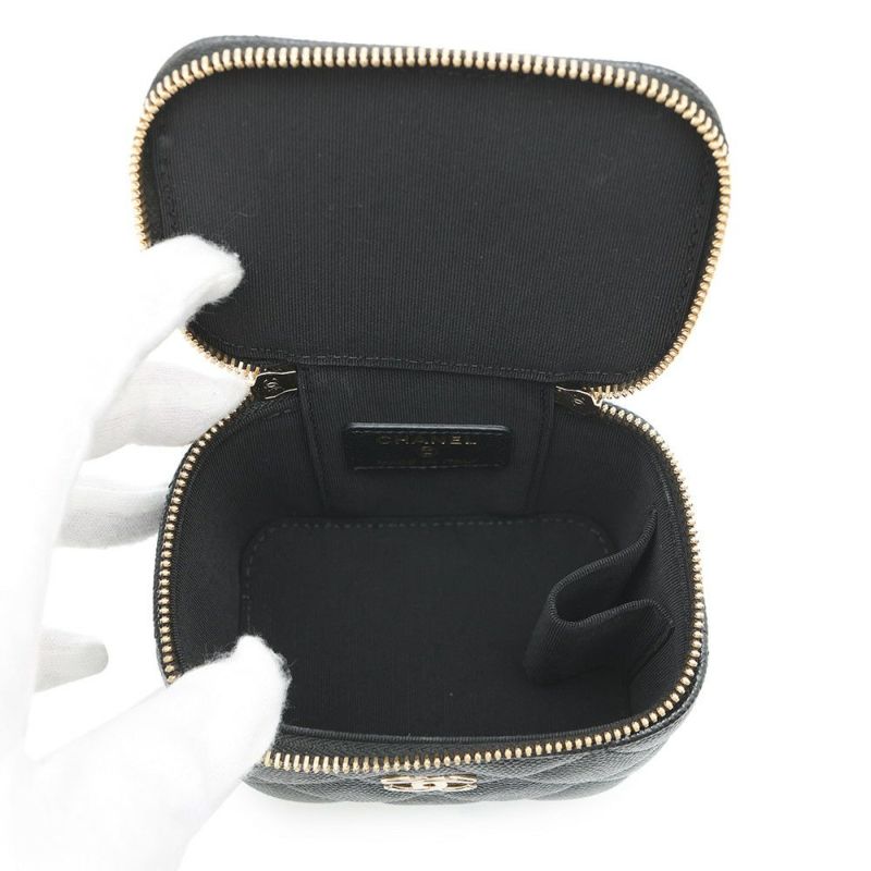 シャネル ハンドバッグ マトラッセ ココマーク ミニ バニティバッグ パール キャビアスキン AP2161 CHANEL 黒