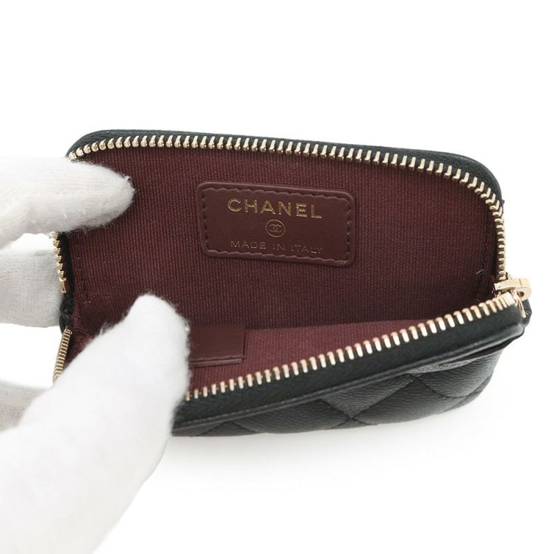 シャネル コインケース マトラッセ ココマーク コーラルレッド キャビアスキン AP2061 CHANEL 財布 小銭入れ 黒