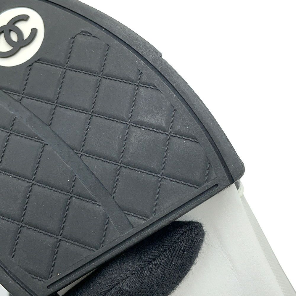 シャネル スニーカー ココマーク メッシュ ファブリック レザー レディースサイズ37C CHANEL 靴 シューズ 白 黒