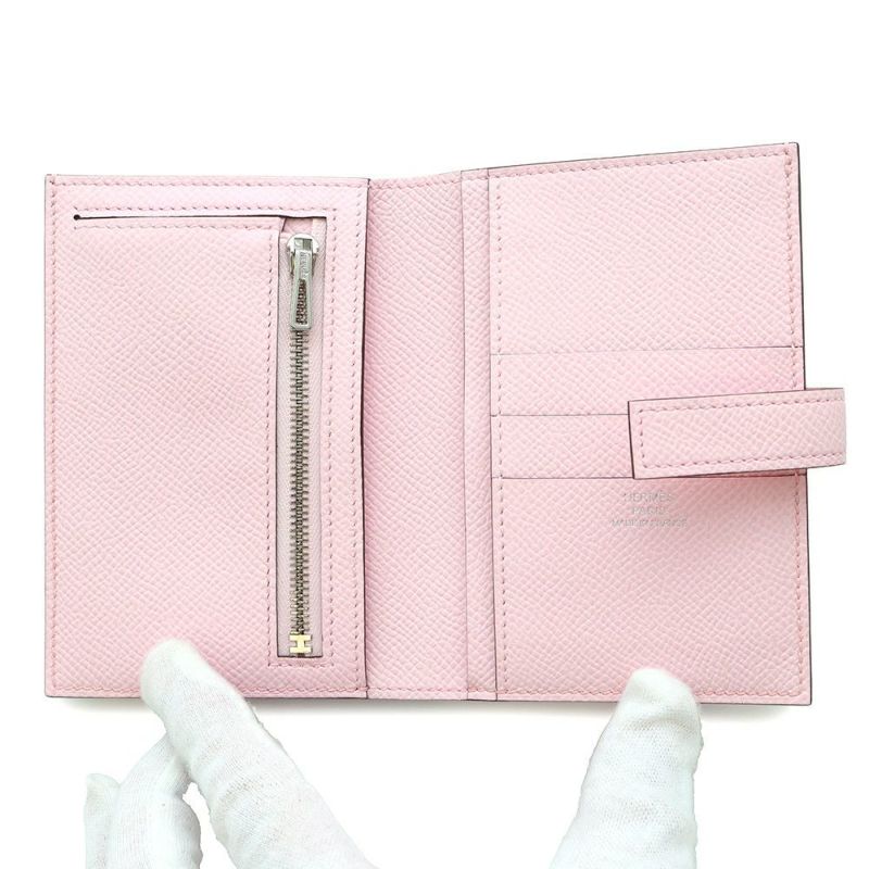 エルメス 二つ折り財布 Hパッサン コンパクト ローズダーリン/シルバー金具 エプソン W刻印 財布