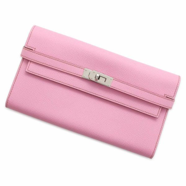 たぬき 希少 エルメス 長財布 ピンク/シルバー金具 ロング ケリーウォレット 小物