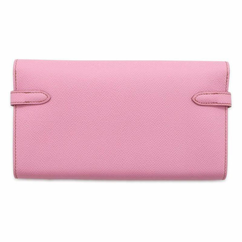エルメス 長財布 ケリーウォレット ロング ピンク/シルバー金具 ヴォーエプソン □M刻印 HERMES 財布
