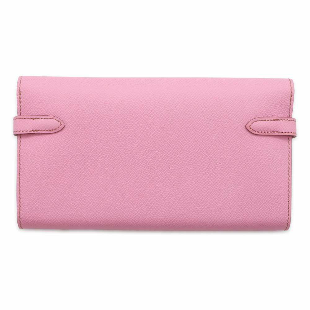 エルメス 長財布 ケリーウォレット ロング ピンク/シルバー金具 ヴォーエプソン □M刻印 HERMES 財布