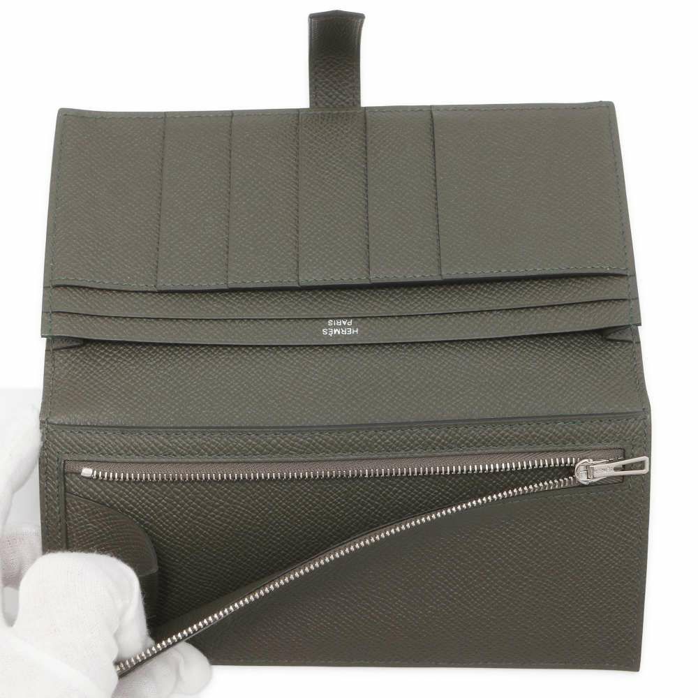 エルメス 長財布 ベアンスフレ ヴェールグリス/シルバー金具 ヴォーエプソン B刻印 HERMES 財布