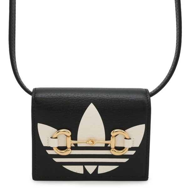 グッチ ショルダーウォレット アディダスコラボ ホースビット レザー 702248 GUCCI adidas 財布 黒