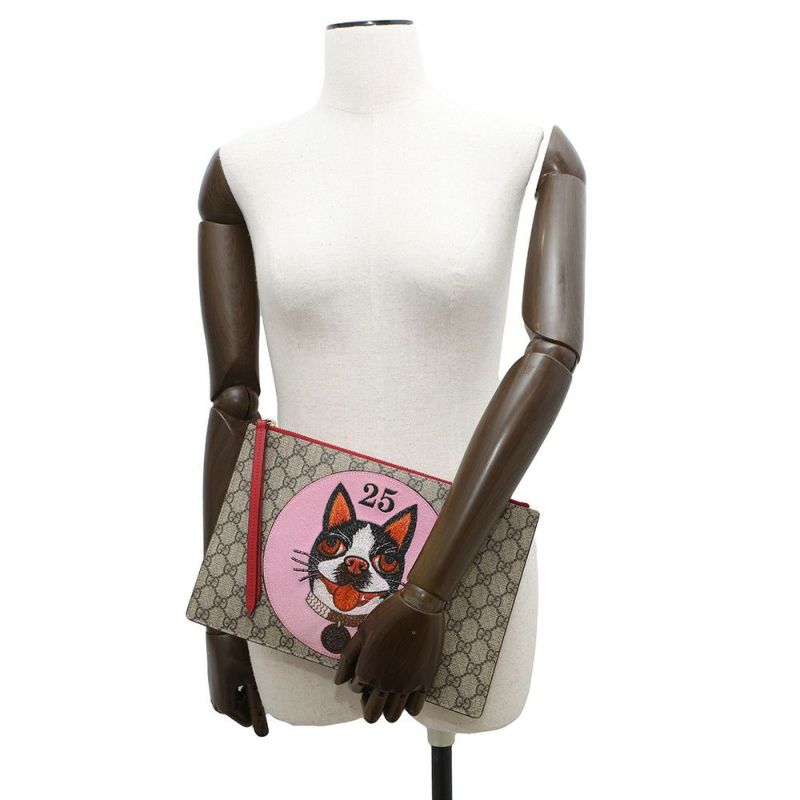 グッチ クラッチバッグ BOSCO ボスコアップリケ GGスプリーム/スエード/レザー 506280 GUCCI バッグ 刺繍 犬