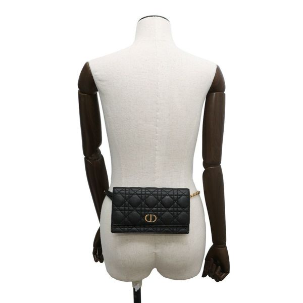 クリスチャン・ディオール チェーンベルトウォレット カロ カナージュ カーフスキン Christian Dior ボディバッグ 黒