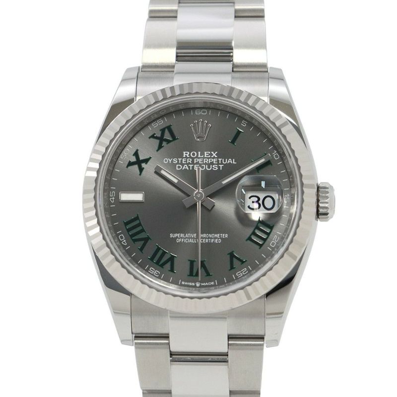 ロレックス デイトジャスト36 SS/K18WG ランダムシリアル ルーレット 126234 ROLEX 腕時計 スレート文字盤 ローマン