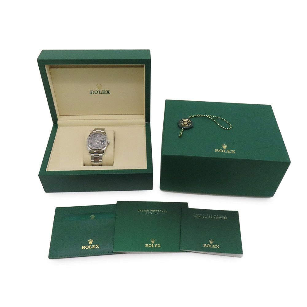 ロレックス デイトジャスト36 SS/K18WG ランダムシリアル ルーレット 126234 ROLEX 腕時計 スレート文字盤 ローマン