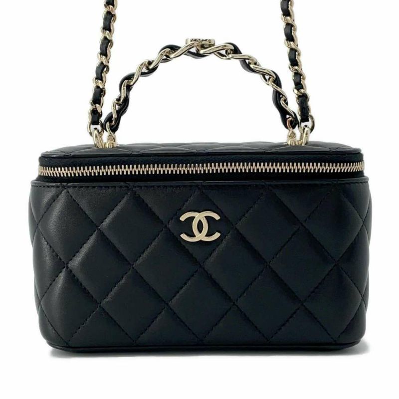 シャネル チェーンショルダーバッグ マトラッセ ココマーク ヴァニティケース ラムスキン AP2199 CHANEL バッグ ポシェット 黒