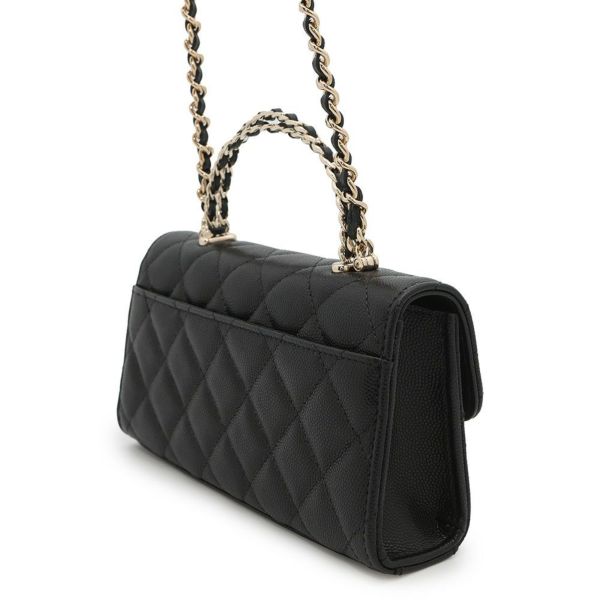 シャネル チェーンショルダーバッグ トップハンドル フォンケース マトラッセ ココマーク キャビアスキン AP3238 CHANEL 黒