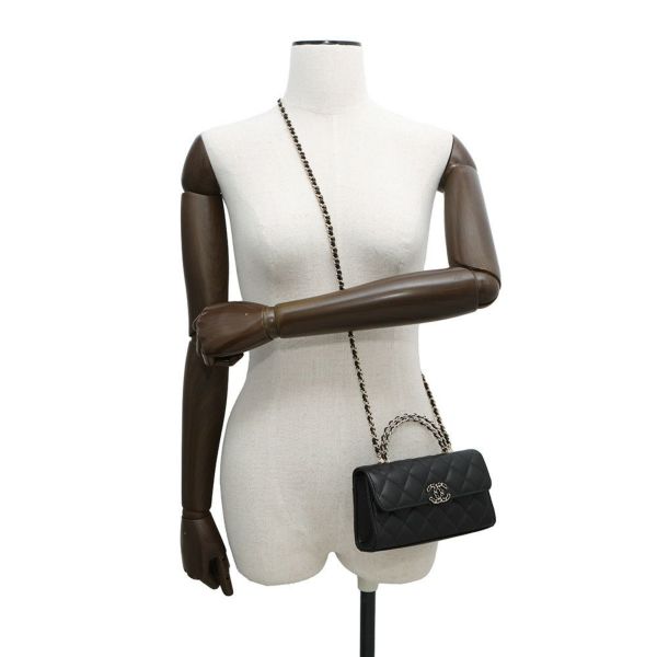 シャネル チェーンショルダーバッグ トップハンドル フォンケース マトラッセ ココマーク キャビアスキン AP3238 CHANEL 黒