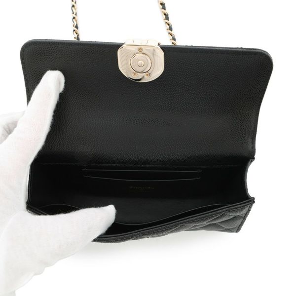 シャネル チェーンショルダーバッグ トップハンドル フォンケース マトラッセ ココマーク キャビアスキン AP3238 CHANEL 黒