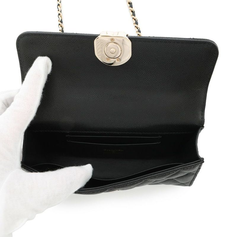 シャネル チェーンショルダーバッグ トップハンドル フォンケース マトラッセ ココマーク キャビアスキン AP3238 CHANEL 黒