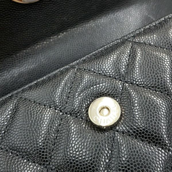シャネル チェーンショルダーバッグ トップハンドル フォンケース マトラッセ ココマーク キャビアスキン AP3238 CHANEL 黒