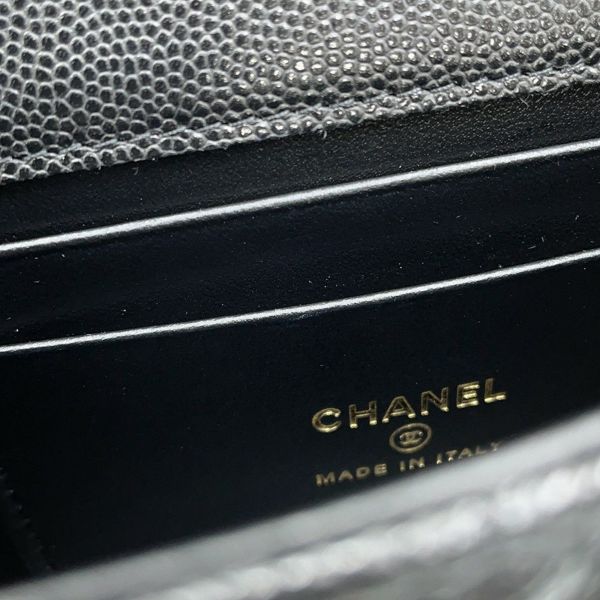 シャネル チェーンショルダーバッグ トップハンドル フォンケース マトラッセ ココマーク キャビアスキン AP3238 CHANEL 黒