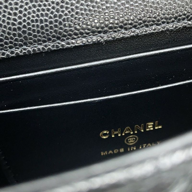 シャネル チェーンショルダーバッグ トップハンドル フォンケース マトラッセ ココマーク キャビアスキン AP3238 CHANEL 黒