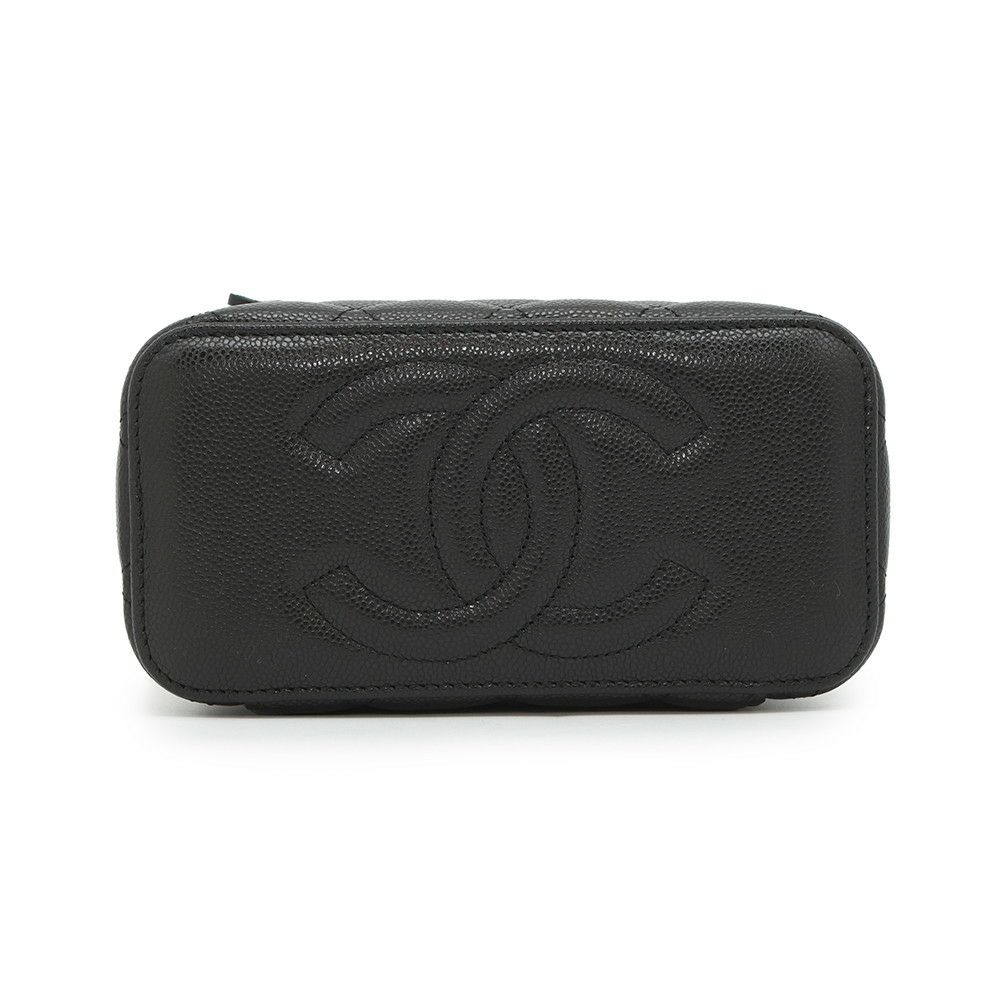シャネル チェーンショルダーバッグ バニティケース ココマーク マトラッセ キャビアスキン AP1341 CHANEL 黒