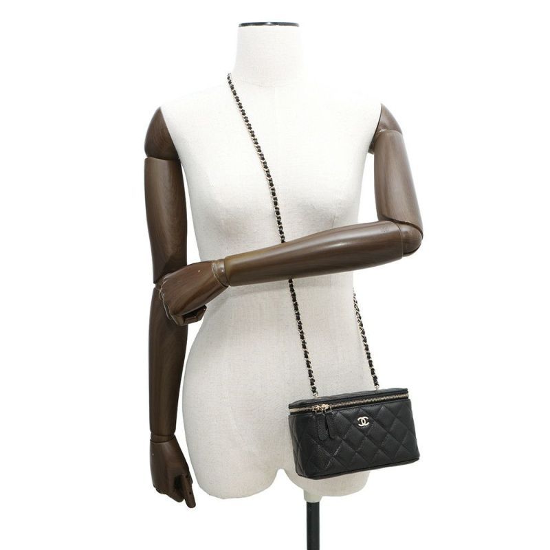 シャネル チェーンショルダーバッグ バニティケース ココマーク マトラッセ キャビアスキン AP1341 CHANEL 黒