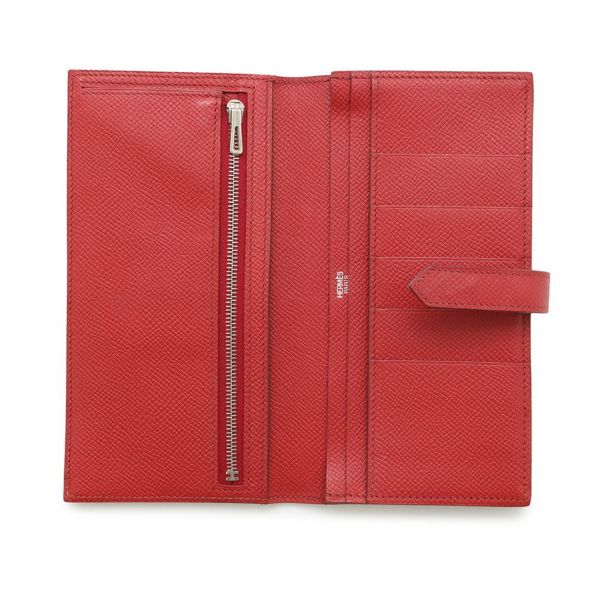 エルメス 長財布 ベアンスフレ ルージュカザック/シルバー金具 エプソン □L刻印 HERMES 財布