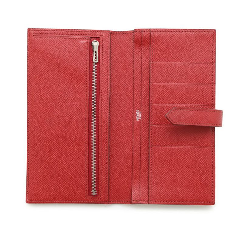 エルメス 長財布 ベアンスフレ ルージュカザック/シルバー金具 エプソン □L刻印 HERMES 財布