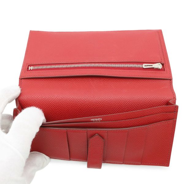 エルメス 長財布 ベアンスフレ ルージュカザック/シルバー金具 エプソン □L刻印 HERMES 財布