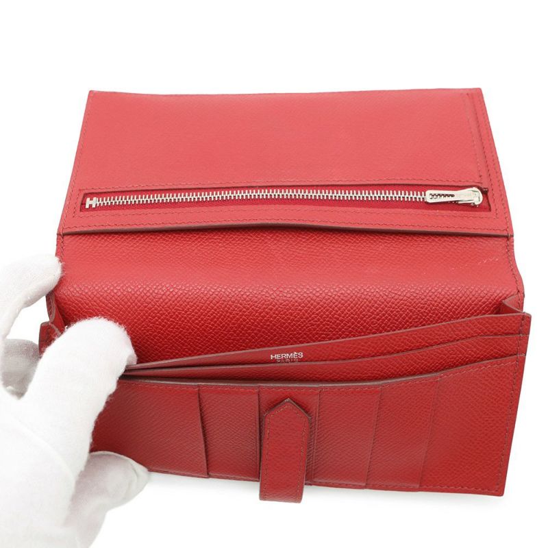 エルメス 長財布 ベアンスフレ ルージュカザック/シルバー金具 エプソン □L刻印 HERMES 財布