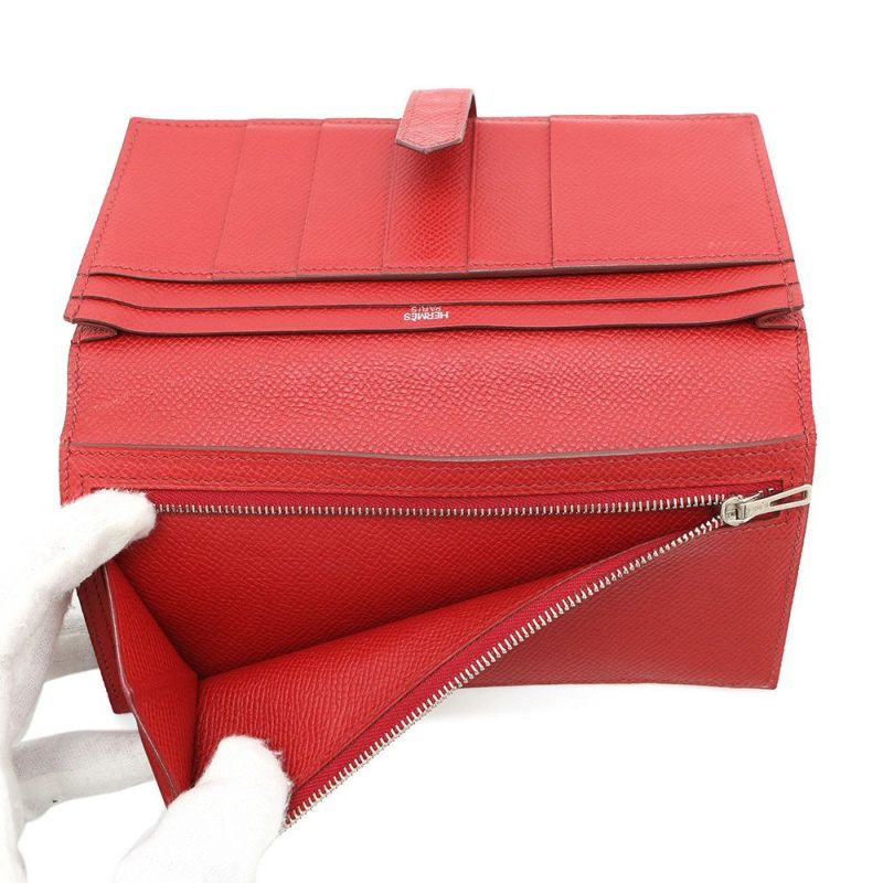 エルメス 長財布 ベアンスフレ ルージュカザック/シルバー金具 エプソン □L刻印 HERMES 財布