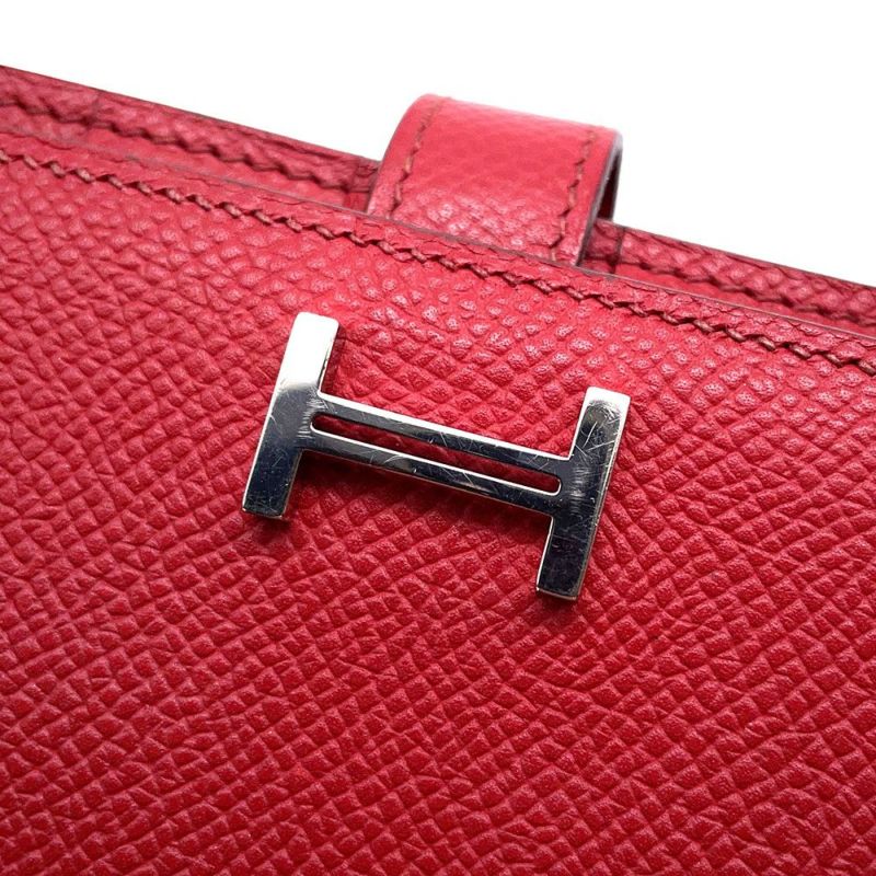 エルメス 長財布 ベアンスフレ ルージュカザック/シルバー金具 エプソン □L刻印 HERMES 財布