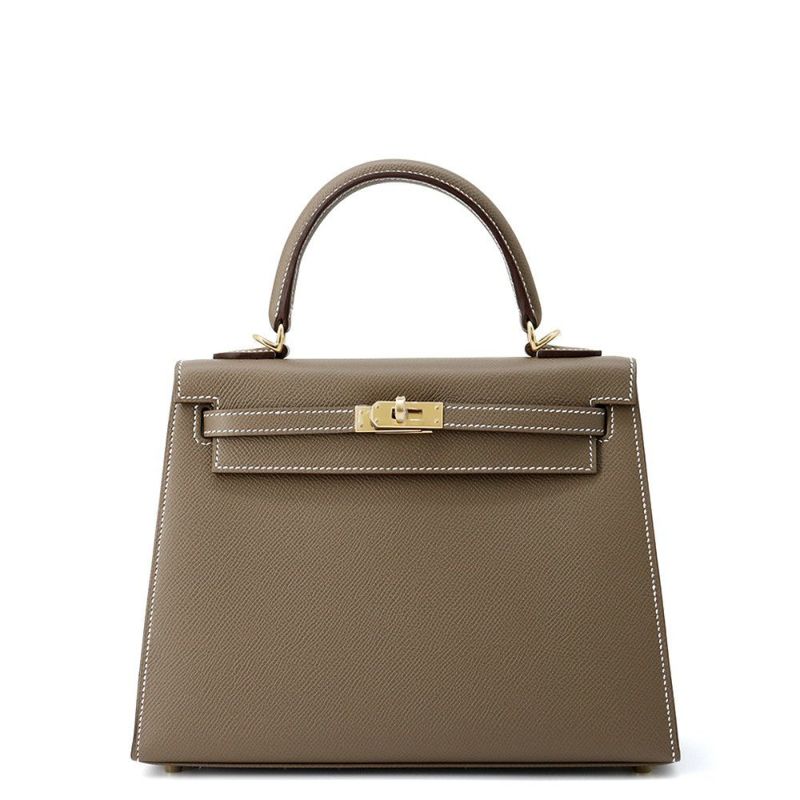 エルメス ハンドバッグ ケリー25 外縫い エトゥープ/シルバー金具 エプソン K刻印 HERMES Kelly 2wayバッグ