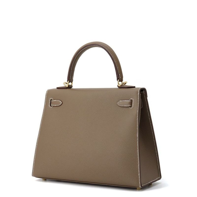 エルメス ハンドバッグ ケリー25 外縫い エトゥープ/シルバー金具 エプソン K刻印 HERMES Kelly 2wayバッグ