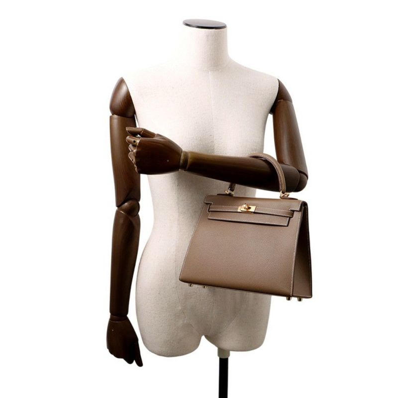 エルメス ハンドバッグ ケリー25 外縫い エトゥープ/シルバー金具 エプソン K刻印 HERMES Kelly 2wayバッグ