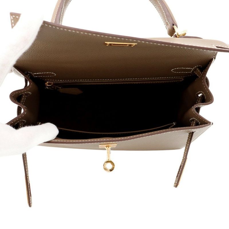 エルメス ハンドバッグ ケリー25 外縫い エトゥープ/シルバー金具 エプソン K刻印 HERMES Kelly 2wayバッグ