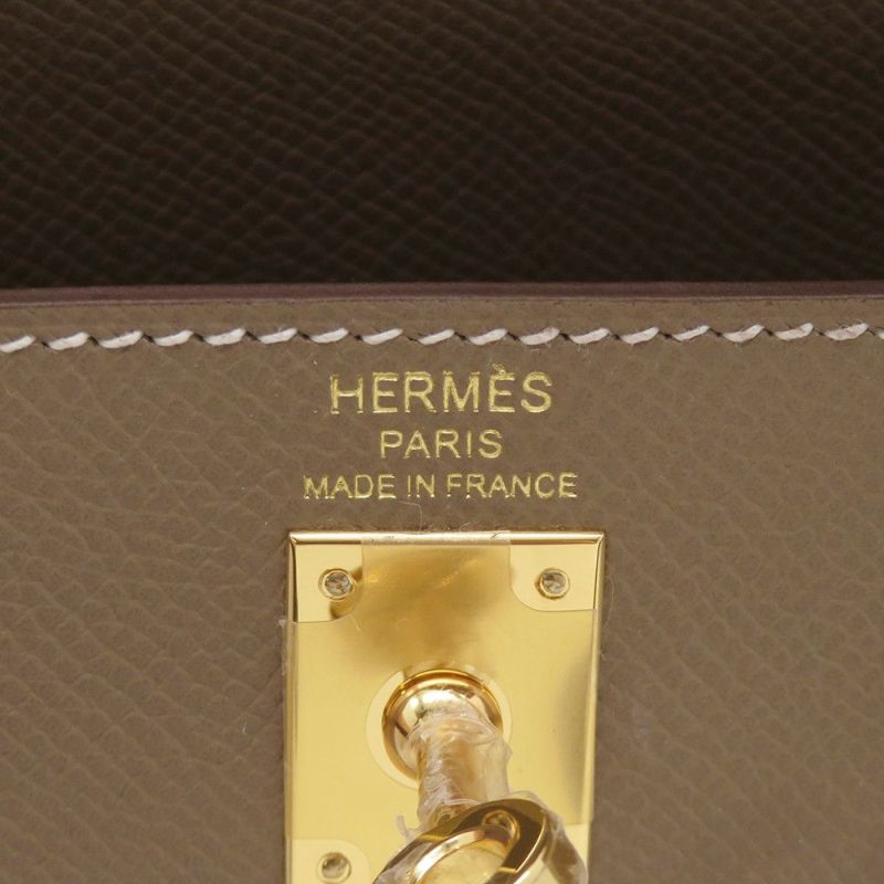 エルメス ハンドバッグ ケリー25 外縫い エトゥープ/シルバー金具 エプソン K刻印 HERMES Kelly 2wayバッグ
