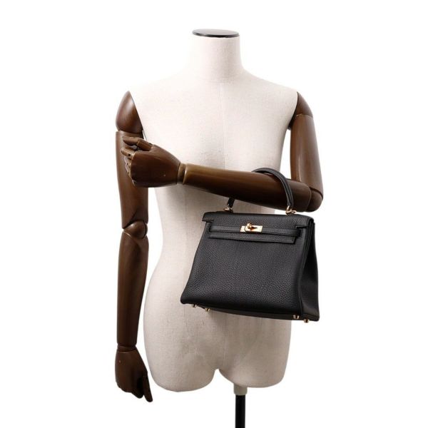 エルメス ハンドバッグ ケリー25 内縫い ブラック/ゴールド金具 トゴ W刻印 2wayショルダー 黒