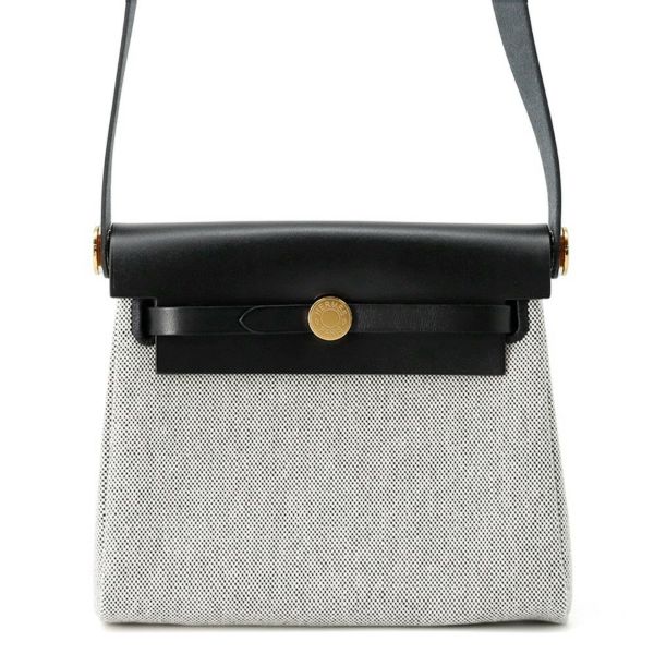 エルメス ショルダーバッグ エールバッグジップ ミニ ブラック/エクリュ/シルバー金具 トワルミリタリー/ヴァッシュハンター K刻印 黒