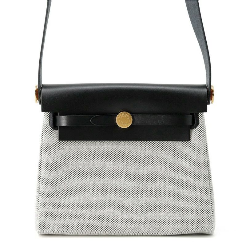 エルメス ショルダーバッグ エールバッグジップ ミニ ブラック/エクリュ/シルバー金具 トワルミリタリー/ヴァッシュハンター K刻印 黒