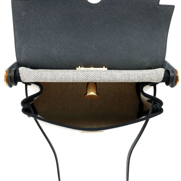 エルメス ショルダーバッグ エールバッグジップ ミニ ブラック/エクリュ/シルバー金具 トワルミリタリー/ヴァッシュハンター K刻印 黒