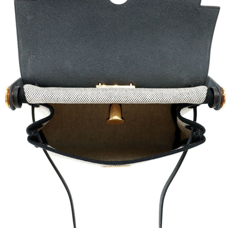 エルメス ショルダーバッグ エールバッグジップ ミニ ブラック/エクリュ/シルバー金具 トワルミリタリー/ヴァッシュハンター K刻印 黒