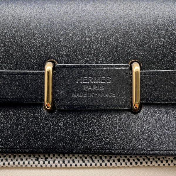 エルメス ショルダーバッグ エールバッグジップ ミニ ブラック/エクリュ/シルバー金具 トワルミリタリー/ヴァッシュハンター K刻印 黒