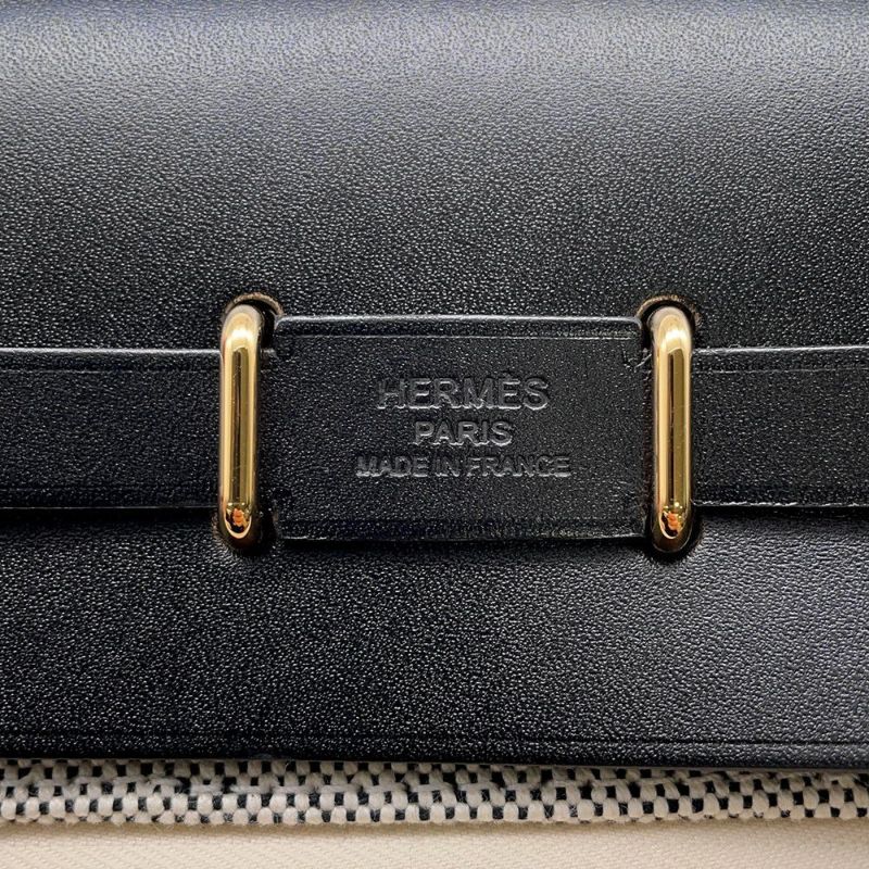 エルメス ショルダーバッグ エールバッグジップ ミニ ブラック/エクリュ/シルバー金具 トワルミリタリー/ヴァッシュハンター K刻印 黒