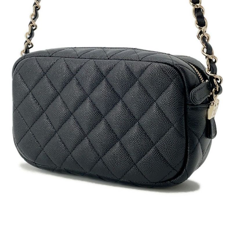 シャネル チェーンショルダーバッグ マトラッセ ココマーク カメラケース キャビアスキン A91796 CHANEL ポシェット 黒
