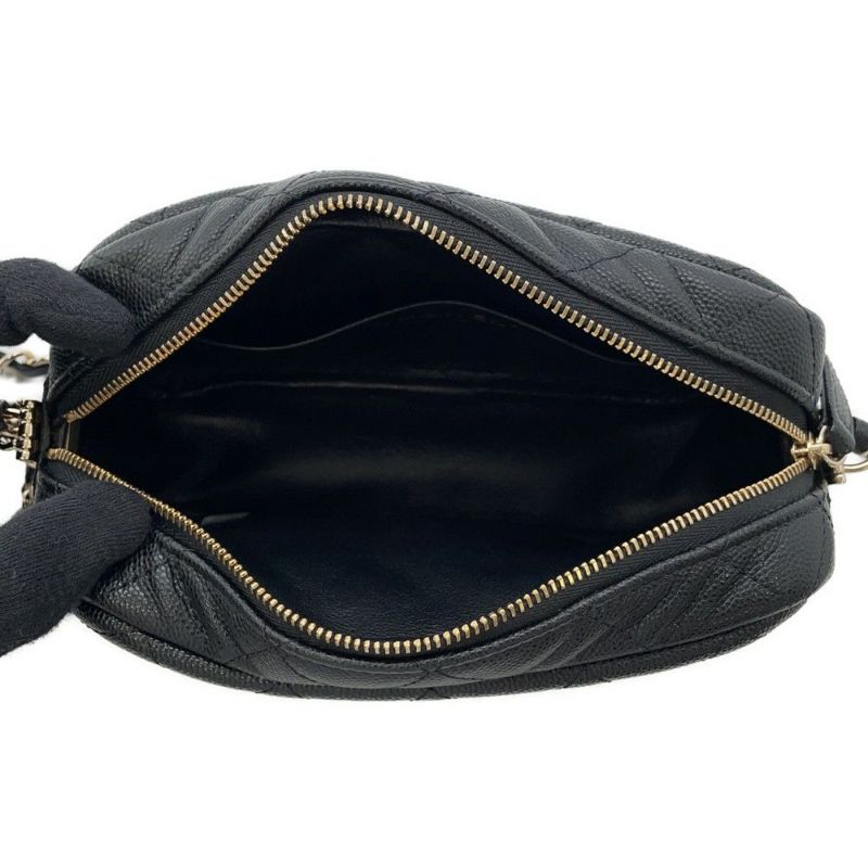 シャネル チェーンショルダーバッグ マトラッセ ココマーク カメラケース キャビアスキン A91796 CHANEL ポシェット 黒