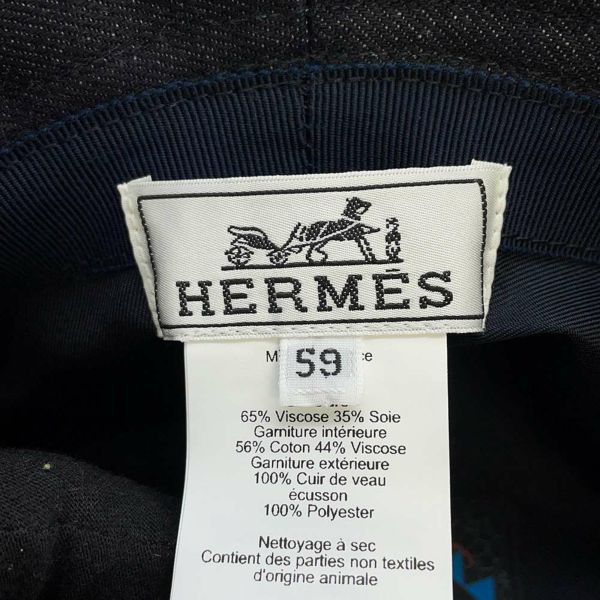 エルメス ハット フレッド クルー・カルーゼル コットン デニム サイズ59 HERMES 帽子