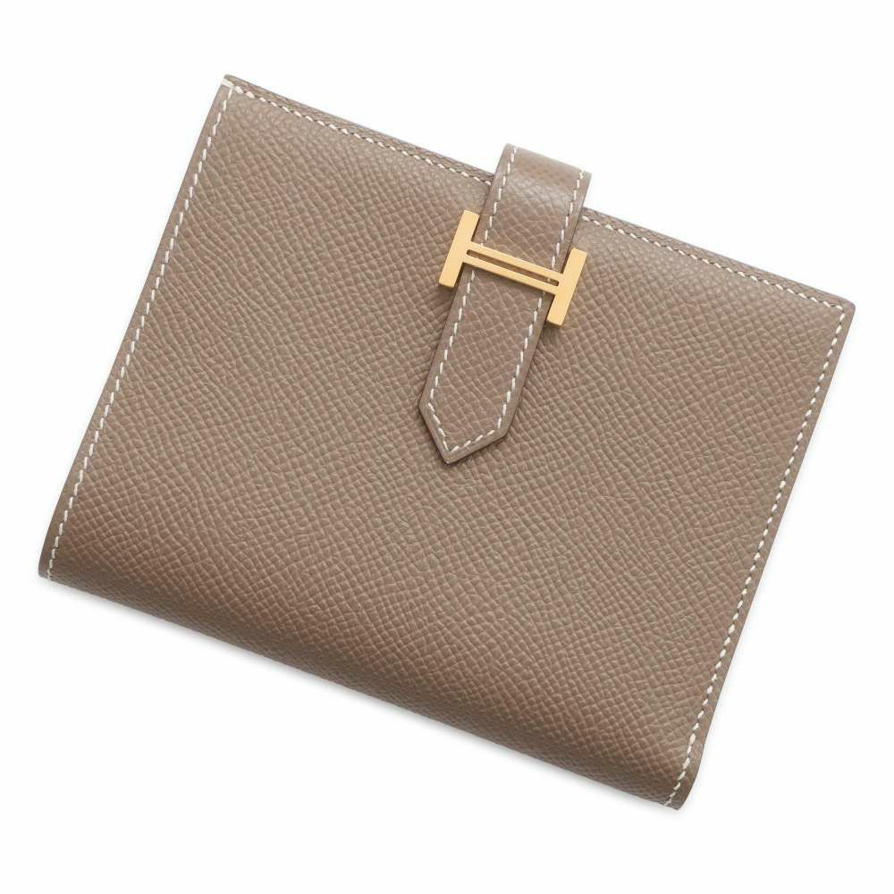 エルメス 二つ折り財布 ベアンコンパクト エトゥープ/ゴールド金具 